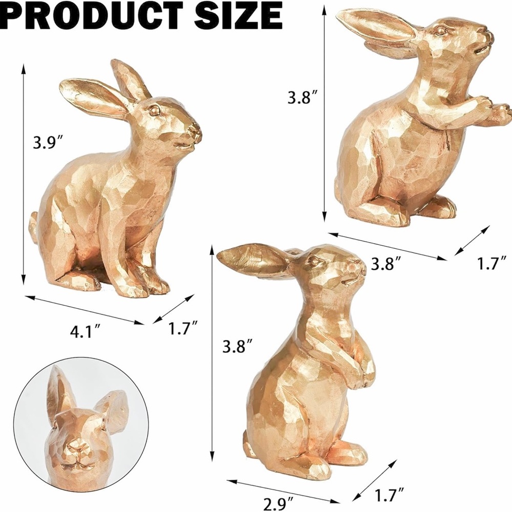 Vintage Gold Bunny Decor Rabbit Figurines, Small Easter BunnyFigurine - Picture 4 of 9